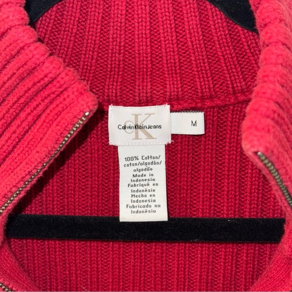 100% cotton Y2K Calvin Klein jeans Red quarter Zip Sweater - Picture 11 of 12